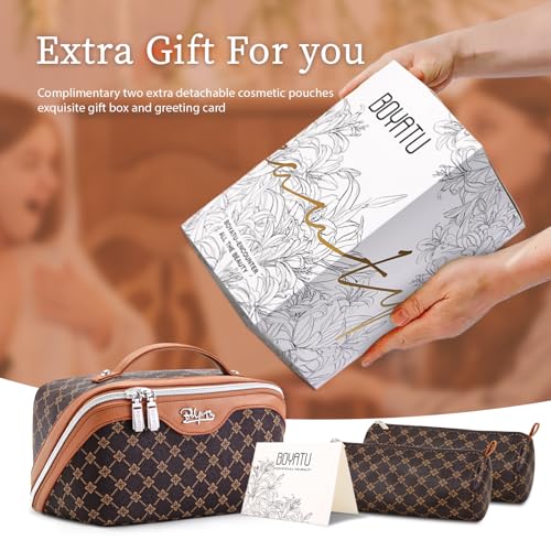 BOYATU Travel Makeup Bag Set - 3-Piece Cosmetic Organizer with Detachable Pouches, Vegan Leather, Large Capacity