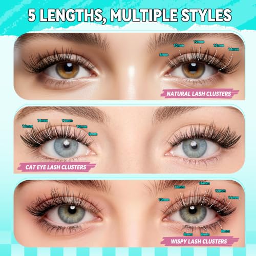 AMZGIRL DIY Lash Clusters Kit - Midnight - 144pcs D Curl 8-16mm