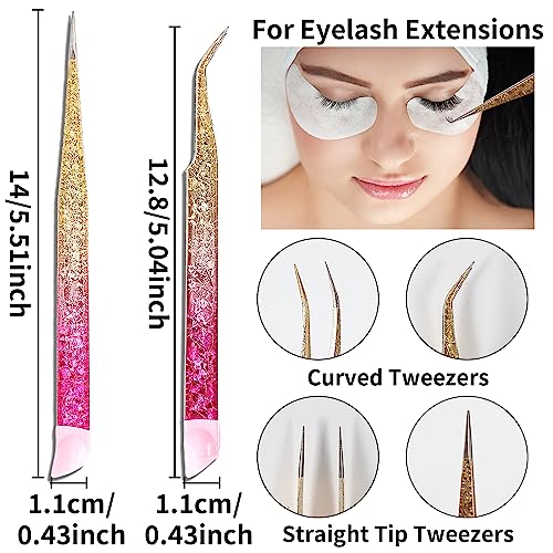 Ouligay 2Pcs Double Ended Nail Art Tweezers Set - Stainless Steel