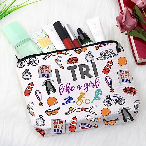 GJTIM Beige Triathlon Gift Makeup Bag for Triathletes - Inspirational Zipper Pouch