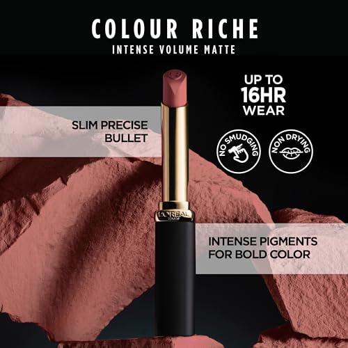 L'Oreal Paris Colour Riche Matte Lipstick, Le Rosewood Ambition, 0.06 Oz - Long-lasting Comfort with Hyaluronic Acid