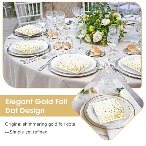 Gold Cocktail Napkins - 100 Pack, 3-Ply 5x5 Inches, Elegant Design