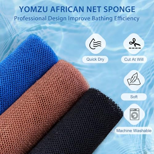 African Net Exfoliating Bath Sponge Set - 6 Nylon Long Body Scrubbers