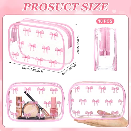 10-Piece Clear Pink Bow Makeup Bag Set - Waterproof Coquette Travel Pouch