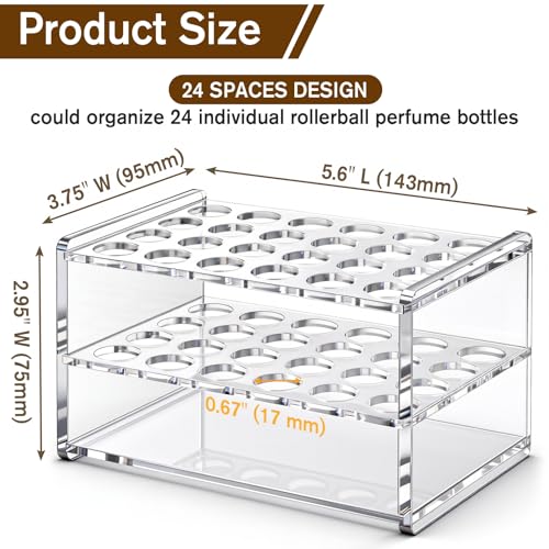 Acrylic Perfume Organizer Rack with 24 Slots for Rollerballs & Travel Vials