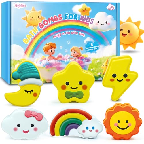 Suyfeifan Kids Bath Bombs Set - 6 Natural Sky Shapes with Fun Scents
