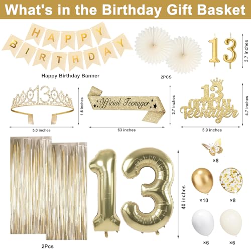 Juesly 13th Birthday Decorations Set for Girls - 50pcs Gold Theme