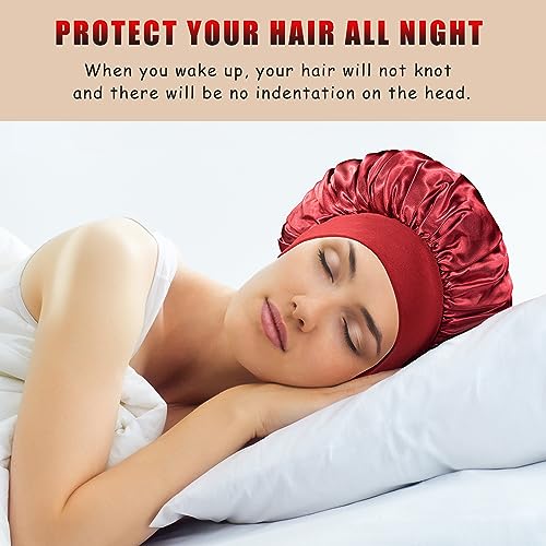 Satin Sleep Bonnets for Women - 2 Pack, Large Anti-Frizz Cap