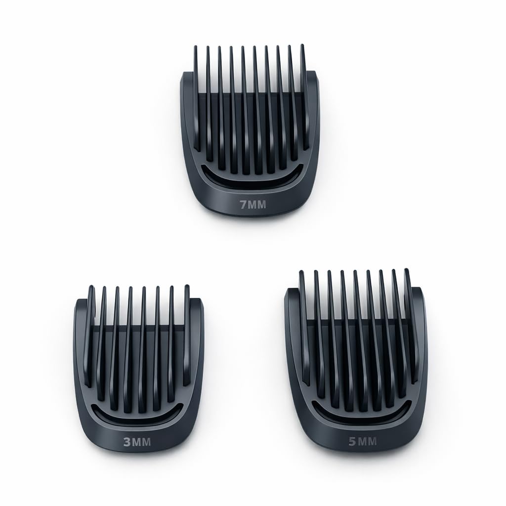 Trimmer Replacement 3 Piece Set (3mm 5mm 7mm) Beard Stubble Blade Guards with Brush for Philips Norelco Multigroom (View Photos and Description for Compatible Models and Blade Sizes)