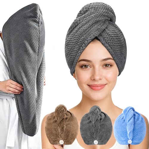 3 Pack Microfiber Hair Towel Wraps for Women - Quick Dry & Anti-Frizz
