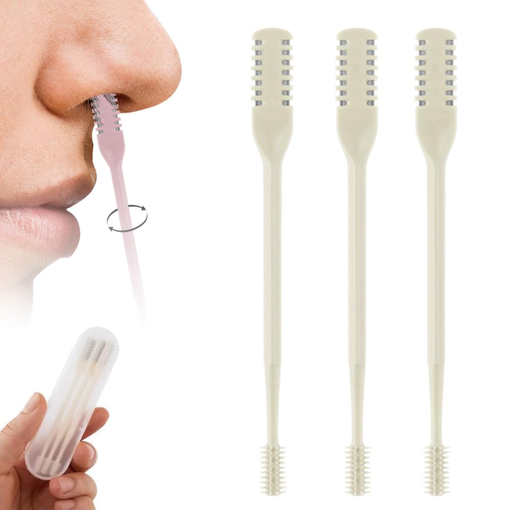 LECDOA 2-in-1 Nasal Hair Cutter, 2025 Upgraded Double-Sided Nose Hair Removal Tool, 360° Rotating Nose Hair Trimmer, Portable Hair Removal Tool for Men and Women (Beige, 3 PCS)