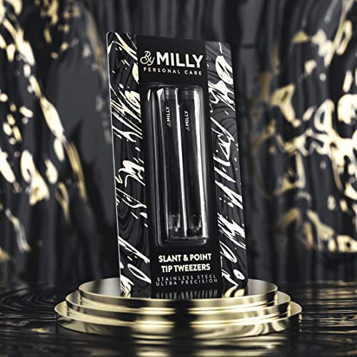 By MILLY Precision Tweezers Set - Slanted & Pointed Tips, Black