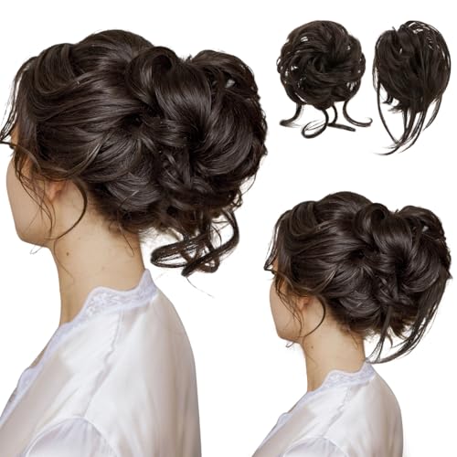 SARLA 2-Pack Messy Bun Hair Piece - Wavy Curly Synthetic Updo Scrunchie