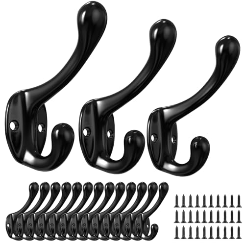 16 Heavy-Duty Black Coat Hooks for Closet & Home Organization