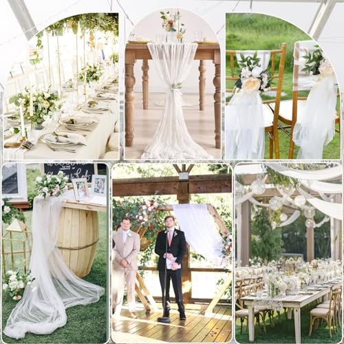 3 Pack White Cheesecloth Table Runners - 35x120 Inch for Weddings & Events