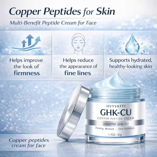 GHK-CU Copper Peptide Cream for Face - 2400PPM Firming Moisturizer, 1.7 Oz