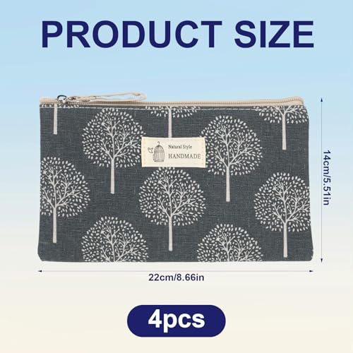 4 Pack Canvas Cosmetic Bags with Zipper - Travel Makeup & Toiletry Organizer for Women