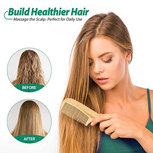 Natural Handmade Bamboo Hair Comb Set - Wide Tooth, Fine Tooth, Rat Tail for All Hair Types - SouxMux