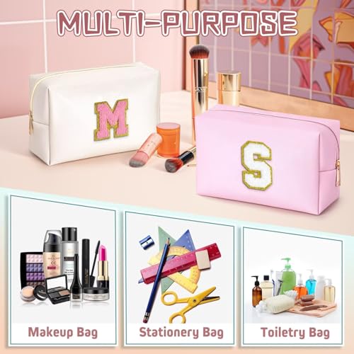 TOPEAST Personalized Chenille Letter Makeup Bag - Waterproof Travel Pouch