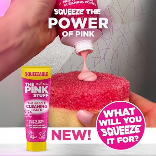 The Pink Stuff Squeezable Cleaning Paste with SQeeZY Scrubber Sponge - 300g Multi-Purpose Surface Cleaner