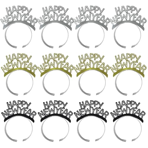 2026 Happy New Year Glitter Headbands - Set of 4 Party Accessories