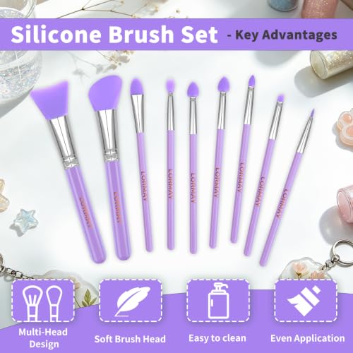 LORMAY 9-Piece Silicone Brush Set for UV Resin Crafting & Makeup