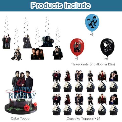 The Vampire Diaries Birthday Party Supplies Set - Banner, Cake Topper, Balloons & Cupcake Toppers