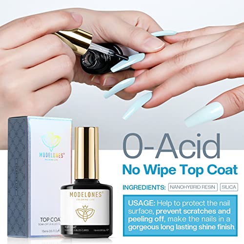 Modelones Iridescent Silver Glitter Gel Top Coat - 15ml No Wipe Shiny Finish