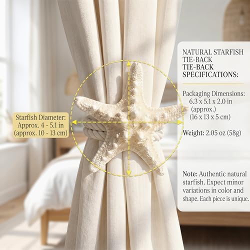 Natural Starfish Rope Curtain Tiebacks - 2 Pack Coastal Decor