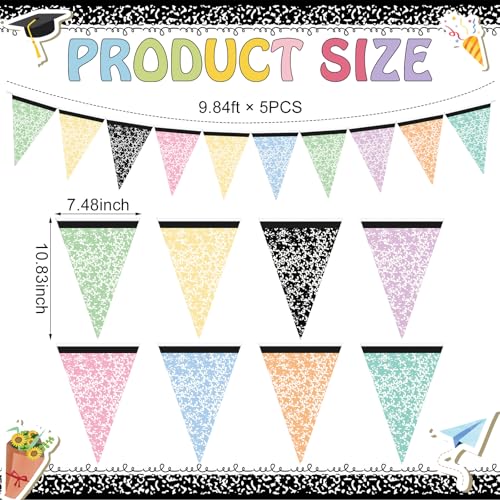 5 Pcs Composition Notebook Pennant Banner - Back to School Decor