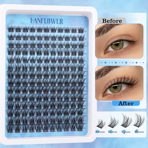 Lanflower Wispy Lash Clusters Kit P - Natural C Curved Extensions, 154pcs