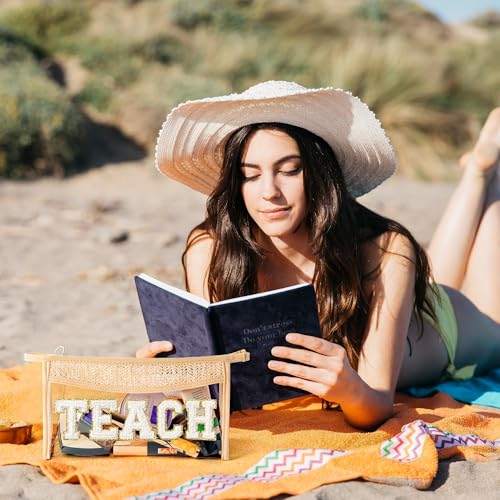 TEACH Chenille Letter Cosmetic Bag - Boho Clear Waterproof Makeup Pouch
