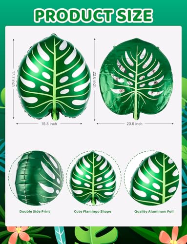 5 Pack Monstera Leaf Foil Balloons - Tropical Hawaiian Decor