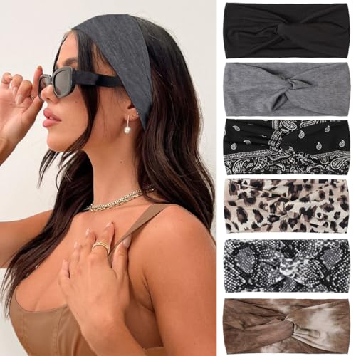 Kachanaa 6-Pack Boho Style Non-Slip Hair Headbands for Women & Teens - Elastic & Breathable Turbans