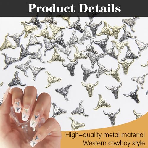 60Pcs Bull Head Charms - Retro Metal Nail Art Accessories