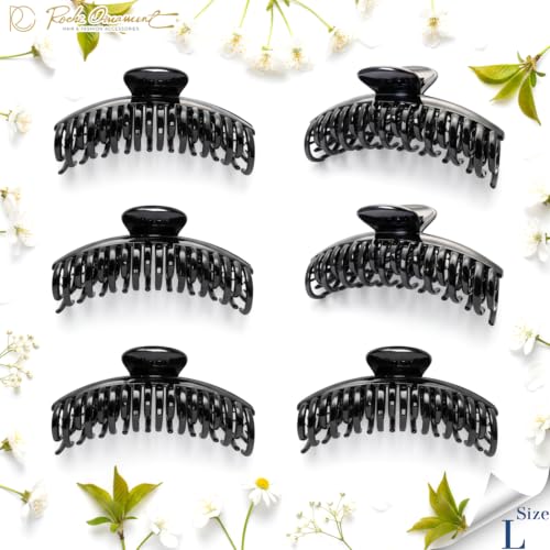 RC ROCHE Large Black Double Tooth Claw Hair Clips 6 Pack Extra Large