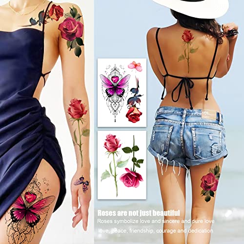 ROARHOWL Stunning rose flower temporary tattoos, large fake tattoos