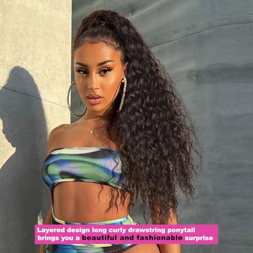 QGZ 26 Inch Reddish Brown Curly Ponytail Extension for Black Women