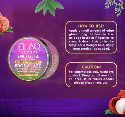 Blaq Luxury Sage & Lychee Repair & Strengthen Edge Glaze 2oz - Nourishing Hair Protectant