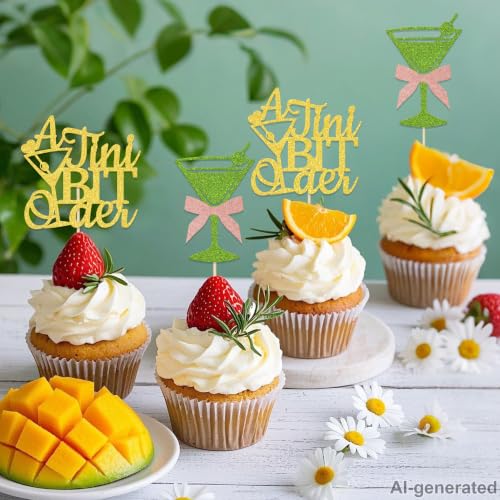 A Tini Bit Older Cupcake Toppers - 24 Pcs Gold Glitter Picks