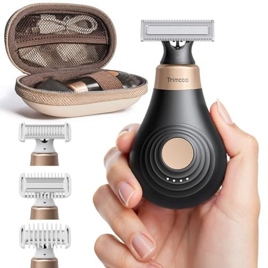 Mini Bikini Trimmer for Women - Intimate Pubic Hair Removal, Electric Body Groomer, Small Portable Wet/Dry Shaver, Magnetic Blade, USB-C Rechargeable with Travel Case, Easy to Clean (Black)