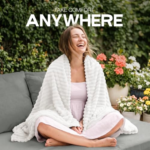 Utopia Bedding Fluffy Striped Fleece Blanket - 50x60 Inches Off White