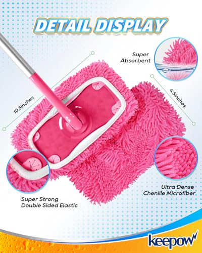 KEEPOW 4-Pack Pink Chenille Mop Pads for Swiffer Sweeper