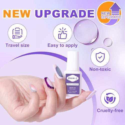 NXJ INFILILA Professional Brush-On Nail Glue for Press-Ons, 3x7ml