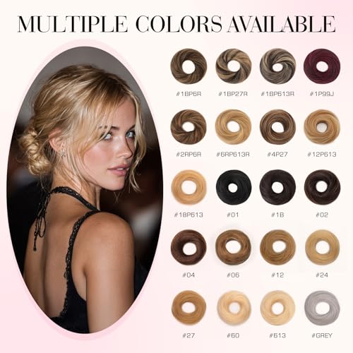 Rich Choices Human Hair Messy Bun Hair Piece for Women - Straight Medium Brown Highlight Dark Blonde, Easy Updo Extension