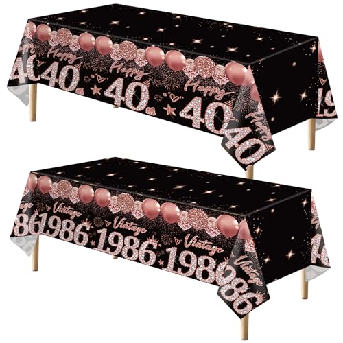 Uiorgui 2-Pack Black Rose Gold 40th Birthday Tablecloths