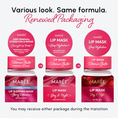 MAREE Strawberry Lip Mask Overnight 2 Pack - Hydrating Lip Butter with Hyaluronic Acid & Collagen