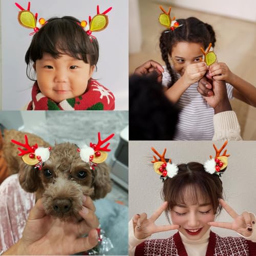 4 Pairs Cute Christmas Hair Clips Reindeer Antlers Ears Bow
