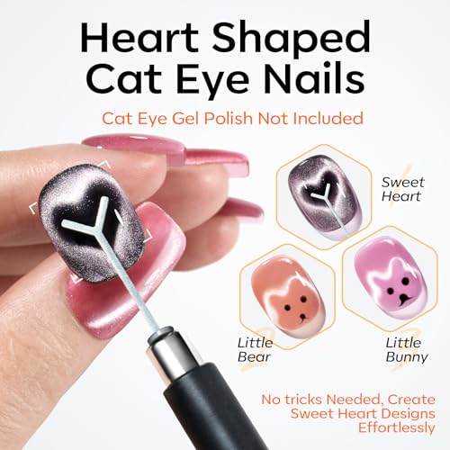 modelones Cat Eye Magnet Set, 15PCS Multi-Shape Nail Magnet for Cateye Gel Polish, Heart Moon Flower Square Effects with Bead-Attracting Nail Art Tool, UV/LED Lamp Required, DIY Nail Art