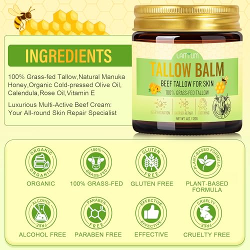Organic Beef Tallow Balm for Face & Body - 4oz Moisturizer